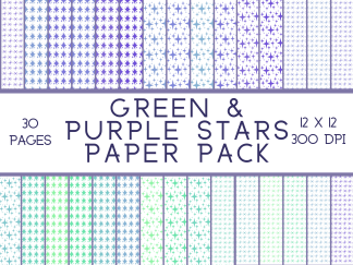 Green & Purple Stars Digital Paper Pack