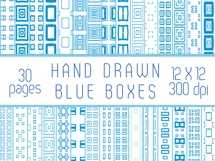 Hand Drawn Blue Boxes Digital Paper