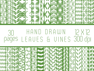 Hand Drawn Leaves & Vines Digital Paper Pack