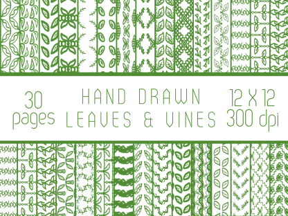 Hand Drawn Leaves & Vines Digital Paper Pack